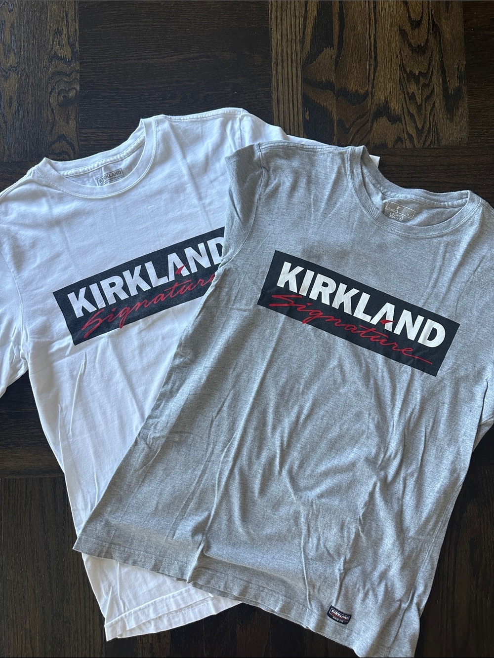 Kirkland Signature Short Sleeve Logo Tees in White & Gray